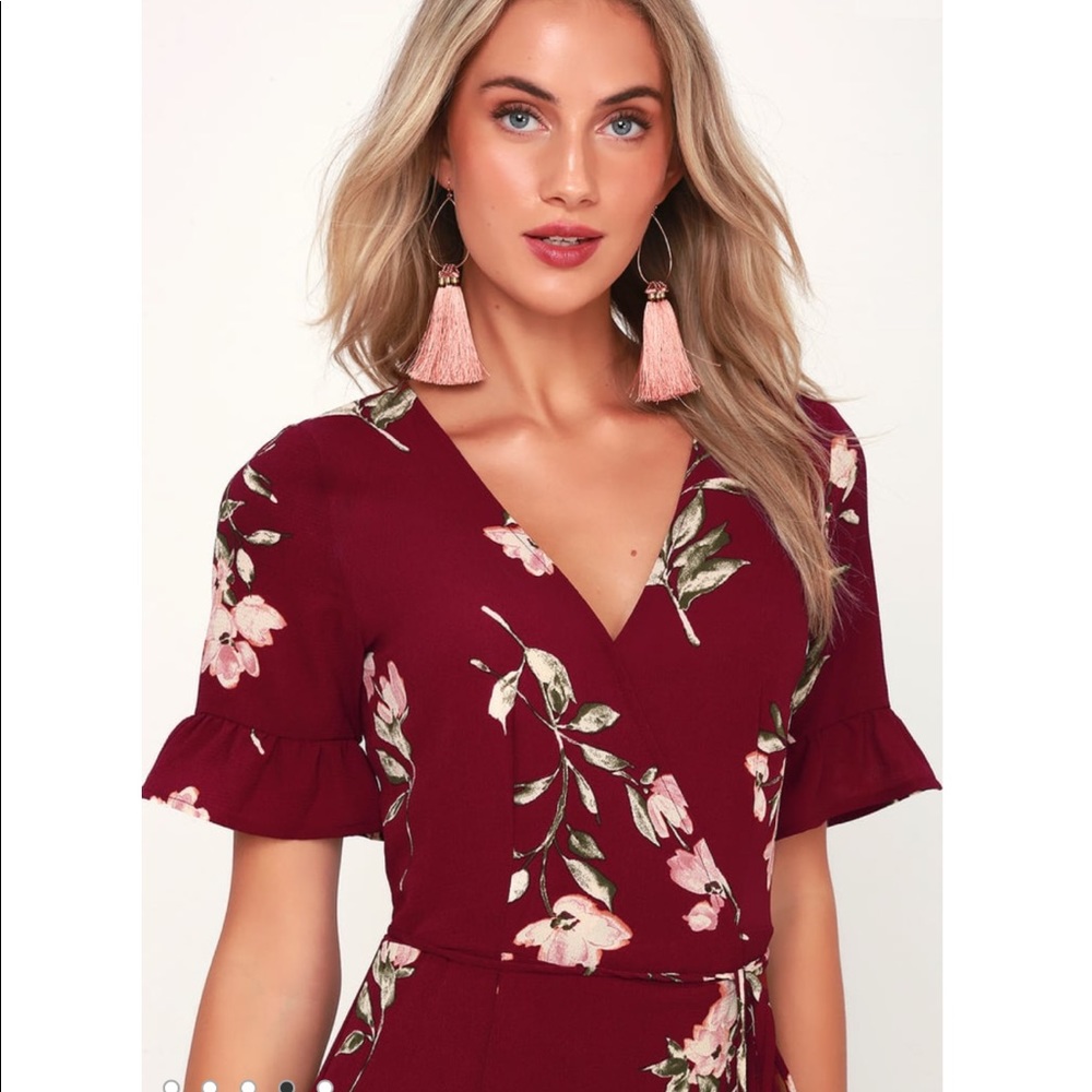 Burgundy Floral Wrap Maxi Dress - Picture 6 of 8